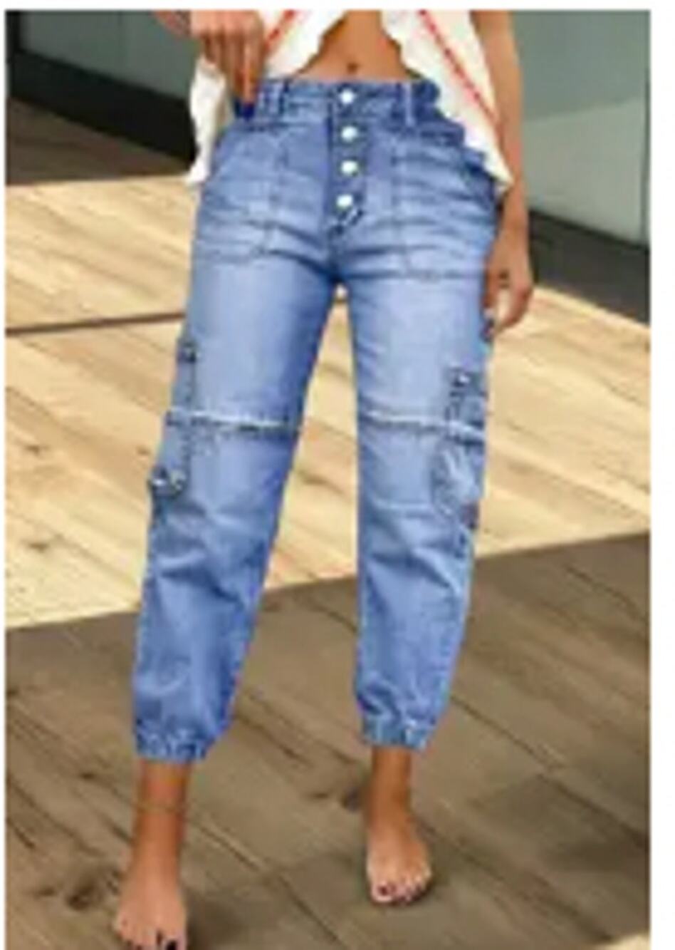 NWT Flemingals Multi Pocket Button Fly Mid Rise Straight Leg Crop Jeans SZ L